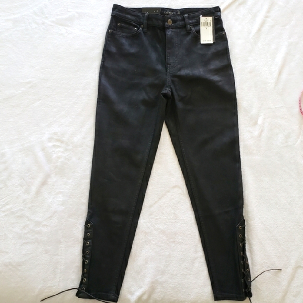 LAUREN RALPH LAUREN Black Lacquer Coated Stretch High Rise Skinny Ankle Jean--27